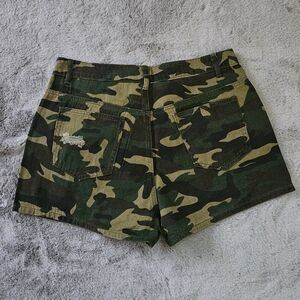 Camo denim shorts